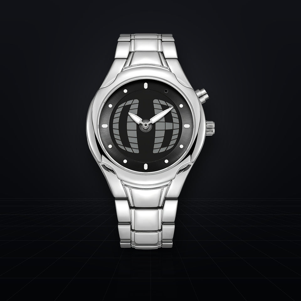 TIMELOOM 02 Rond, cadran noir à grille 3D, vue de face