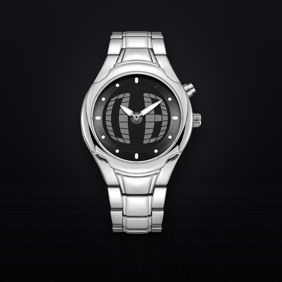 TIMELOOM 02 Rond, cadran noir à grille 3D, vue de face