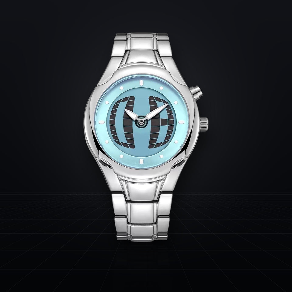 TIMELOOM 02 Rond, cadran bleu glacier à grille 3D, vue de face