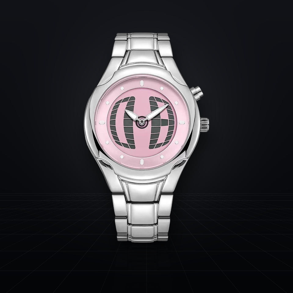 TIMELOOM 02 Rond, cadran rose à grille 3D, vue de face